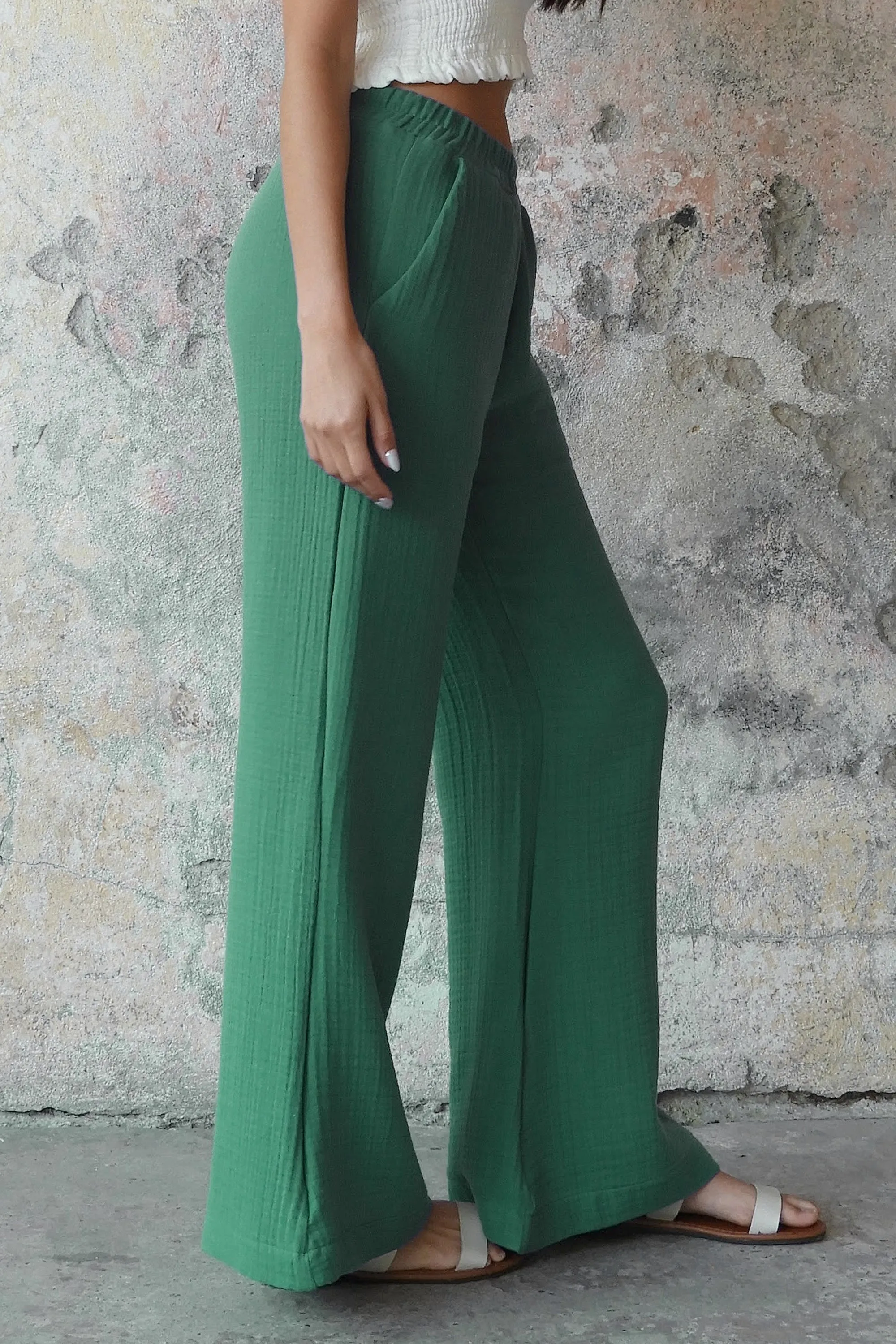 PALAZZO Women's 2Layer Organic Gauze Cotton Pants (Green, Terra Cotta, Mustard, Brown)