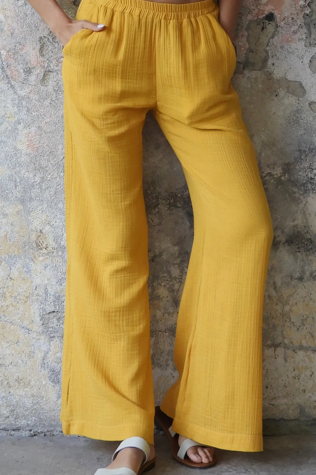 PALAZZO Women's 2Layer Organic Gauze Cotton Pants (Green, Terra Cotta, Mustard, Brown)