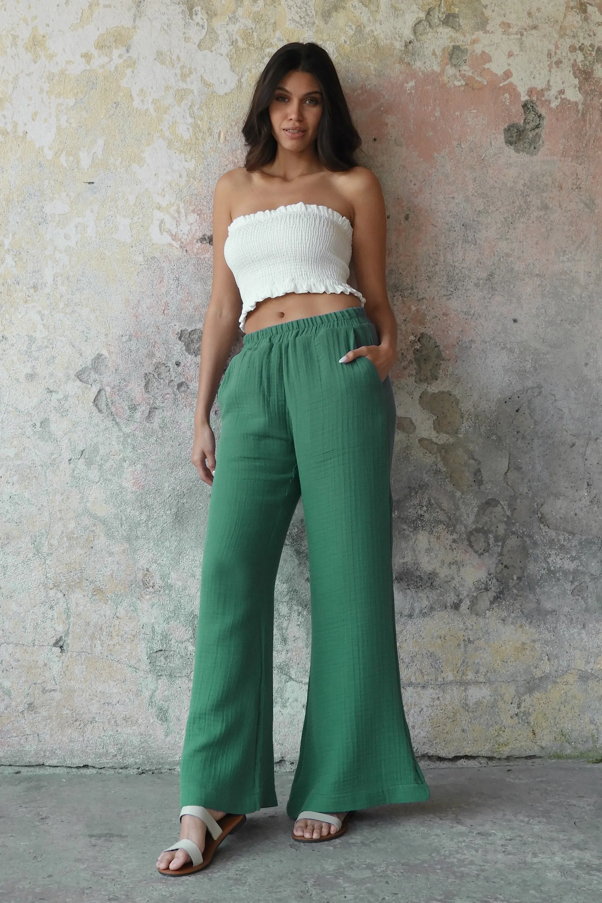 PALAZZO Women's 2Layer Organic Gauze Cotton Pants (Green, Terra Cotta, Mustard, Brown)
