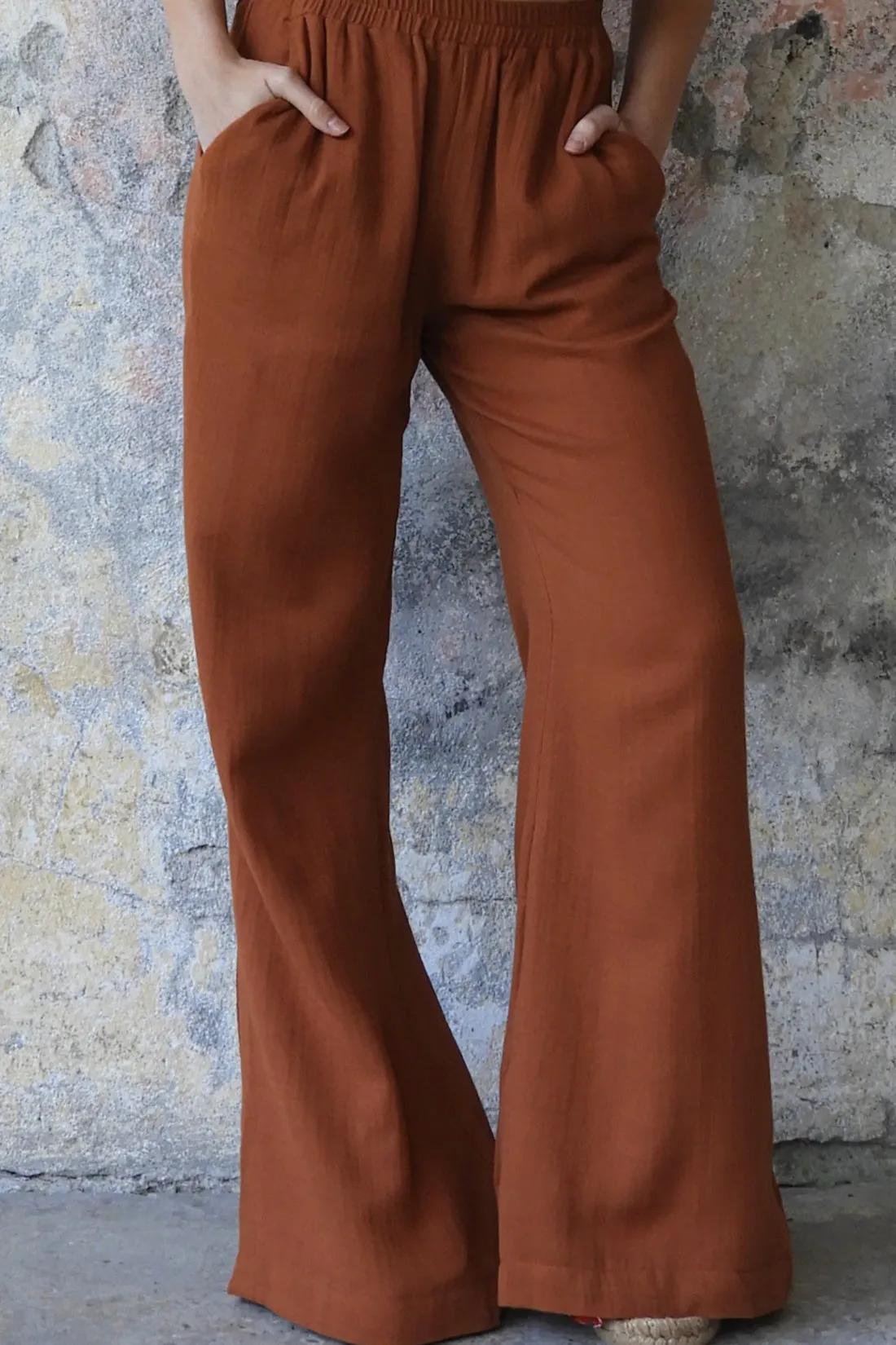 PALAZZO Women's 2Layer Organic Gauze Cotton Pants (Green, Terra Cotta, Mustard, Brown)