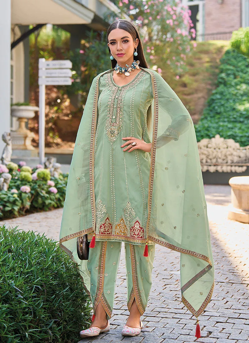 Pale Green Multi Embroidered Traditional Afghani Suit