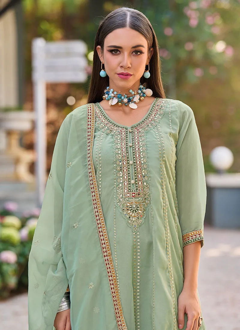 Pale Green Multi Embroidered Traditional Afghani Suit
