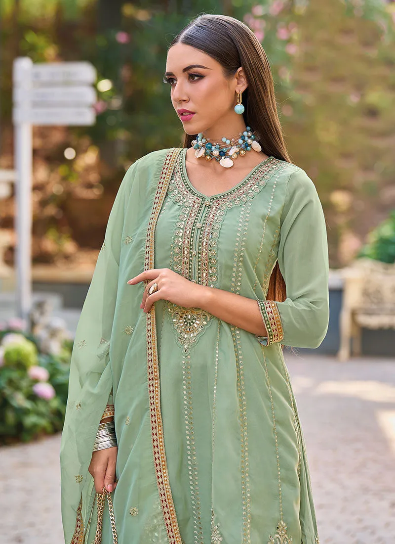 Pale Green Multi Embroidered Traditional Afghani Suit