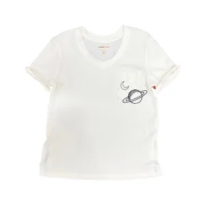 Paper Flower Saturn Moon Stars Embroidery Slouchy Pocket Tee