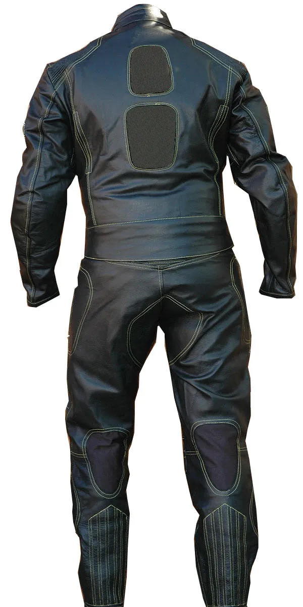 Perrini's Poison 2 pc Motorcycle Cow Hide Genuine Leather Suit Racing Full Black