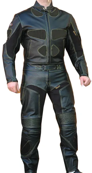 Perrini's Poison 2 pc Motorcycle Cow Hide Genuine Leather Suit Racing Full Black