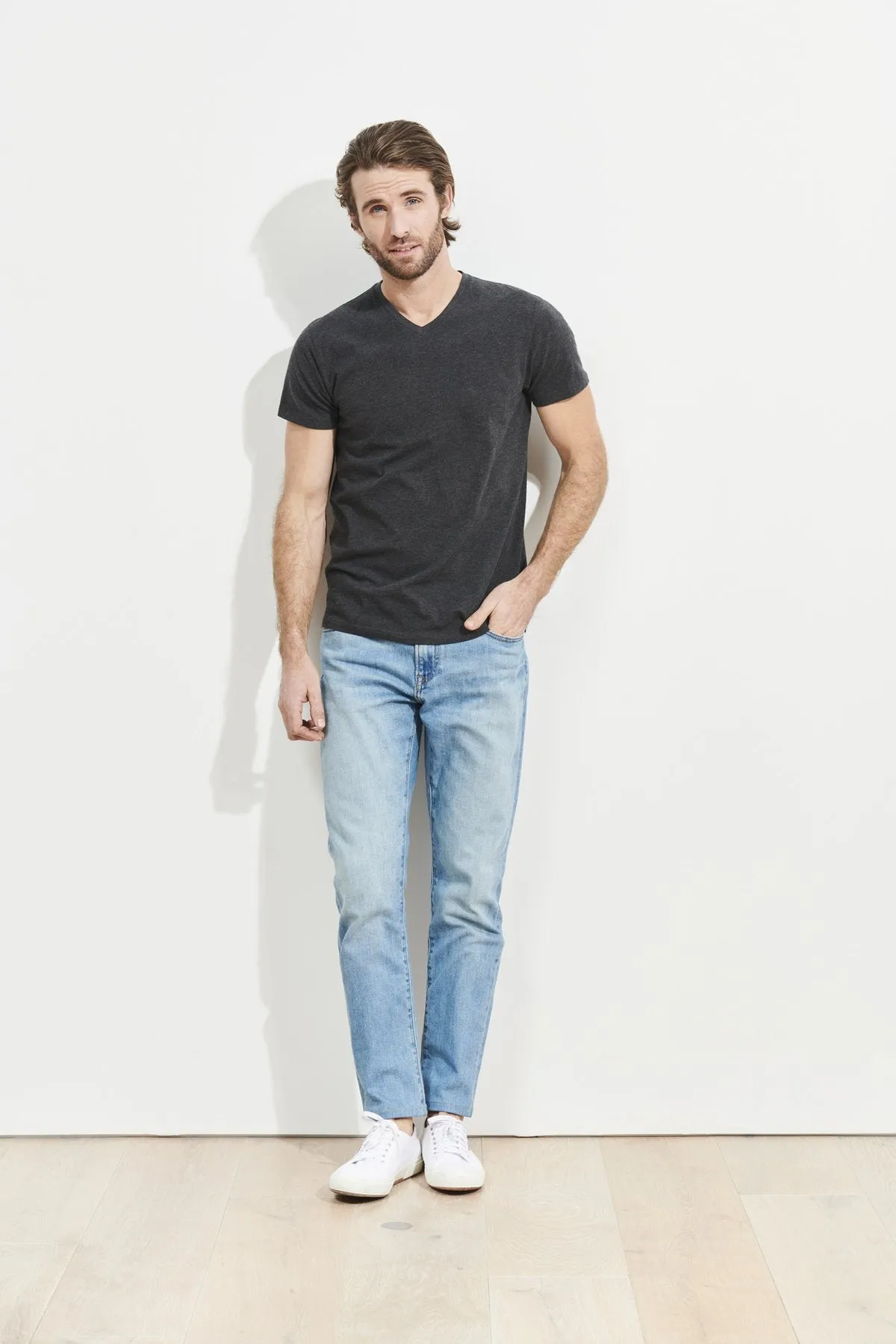 Pima Cotton Stretch V-Neck T-Shirt - Charcoal/Dark Grey