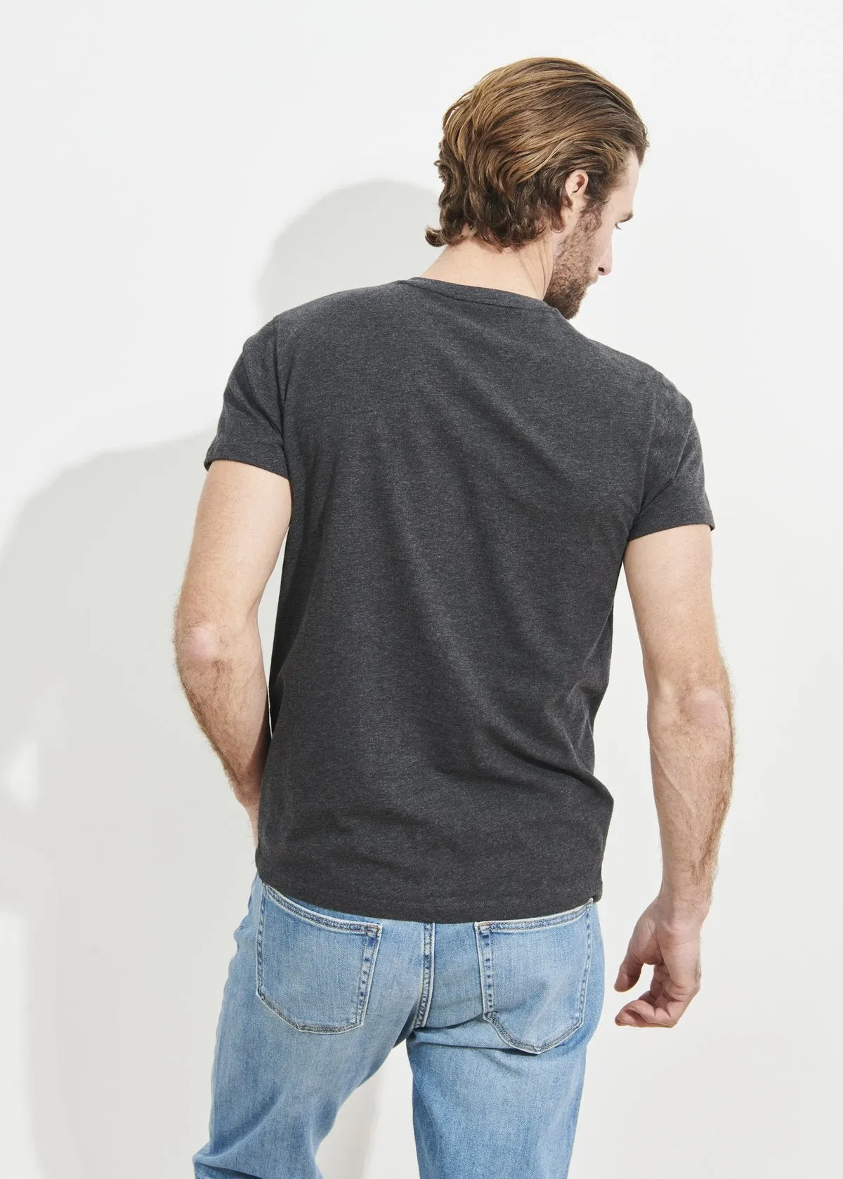 Pima Cotton Stretch V-Neck T-Shirt - Charcoal/Dark Grey