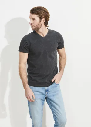 Pima Cotton Stretch V-Neck T-Shirt - Charcoal/Dark Grey
