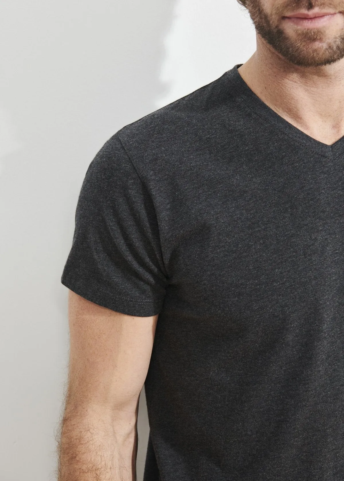 Pima Cotton Stretch V-Neck T-Shirt - Charcoal/Dark Grey