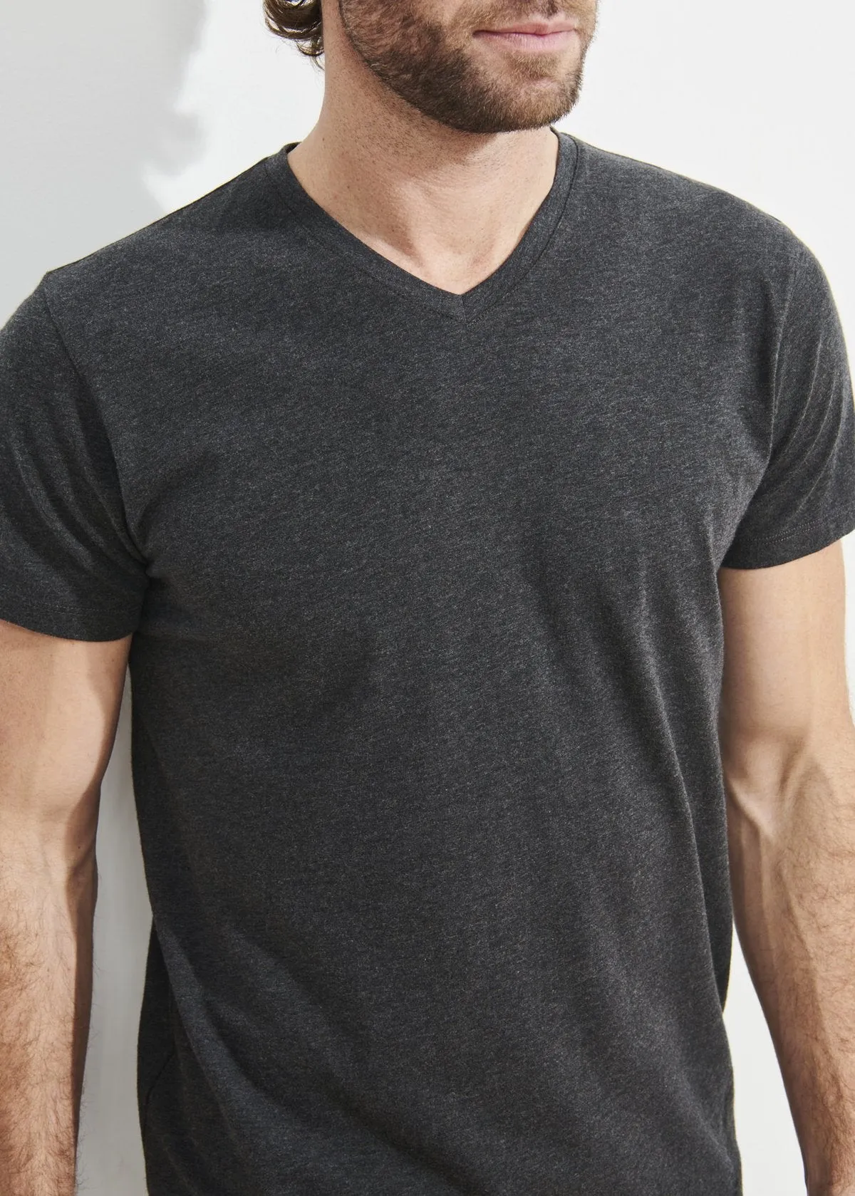 Pima Cotton Stretch V-Neck T-Shirt - Charcoal/Dark Grey