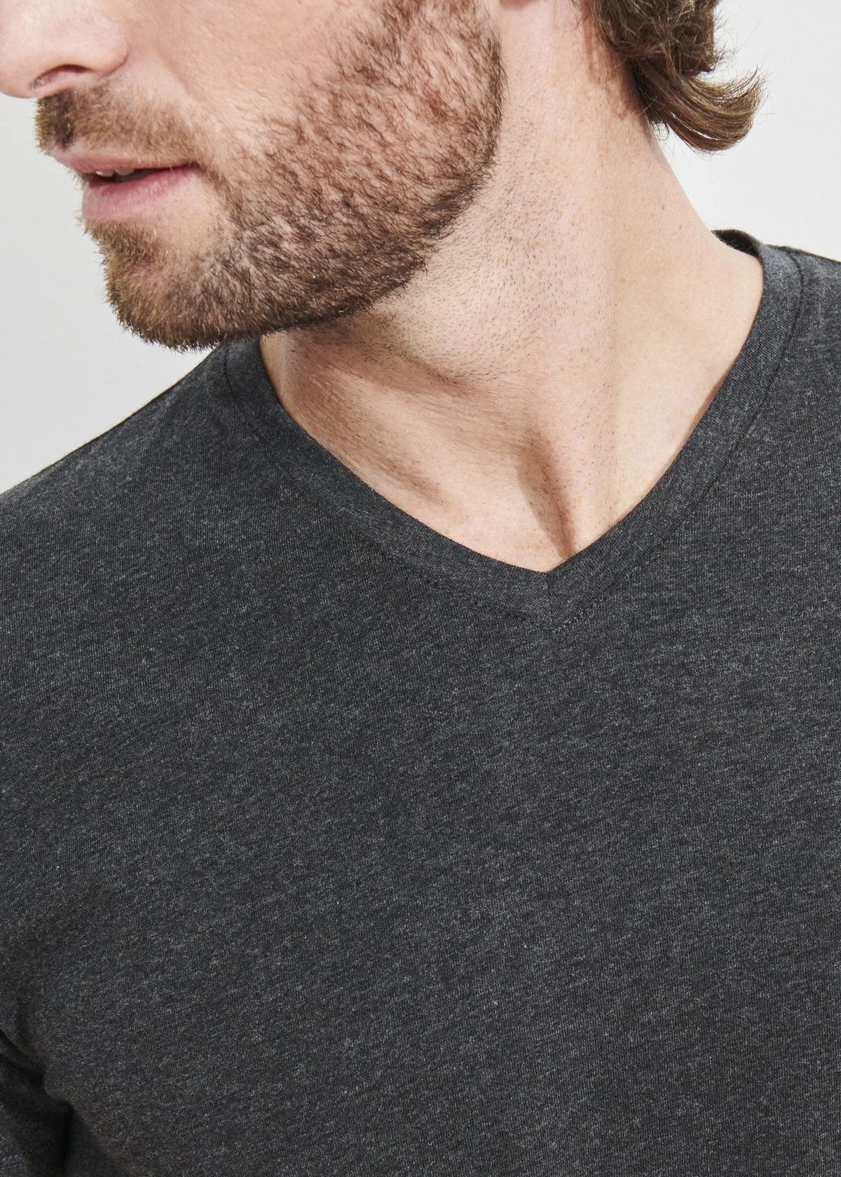 Pima Cotton Stretch V-Neck T-Shirt - Charcoal/Dark Grey