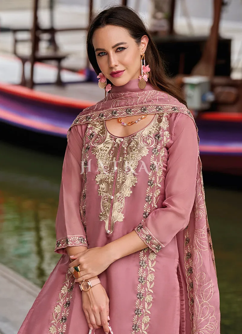 Pink Embroidered Organza Salwar Kameez Suit