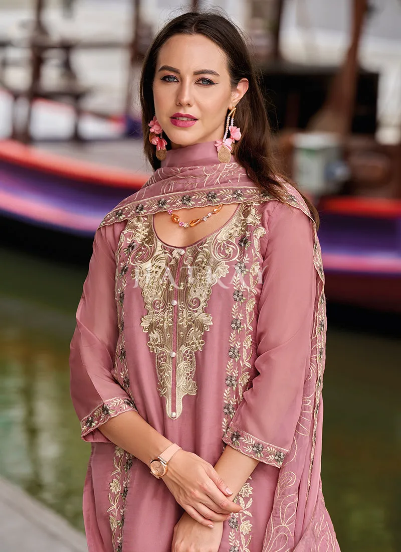 Pink Embroidered Organza Salwar Kameez Suit