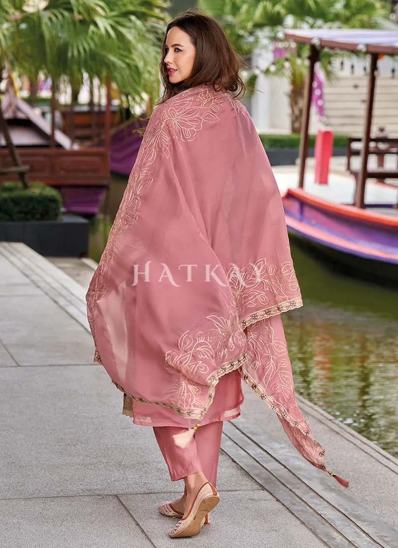Pink Embroidered Organza Salwar Kameez Suit