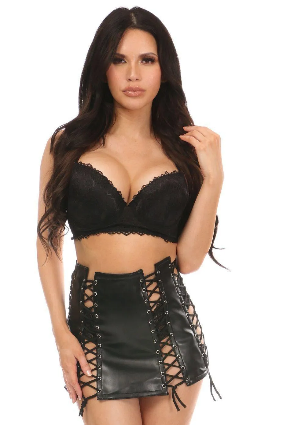 Plus Size Patent Lace Up Skirt