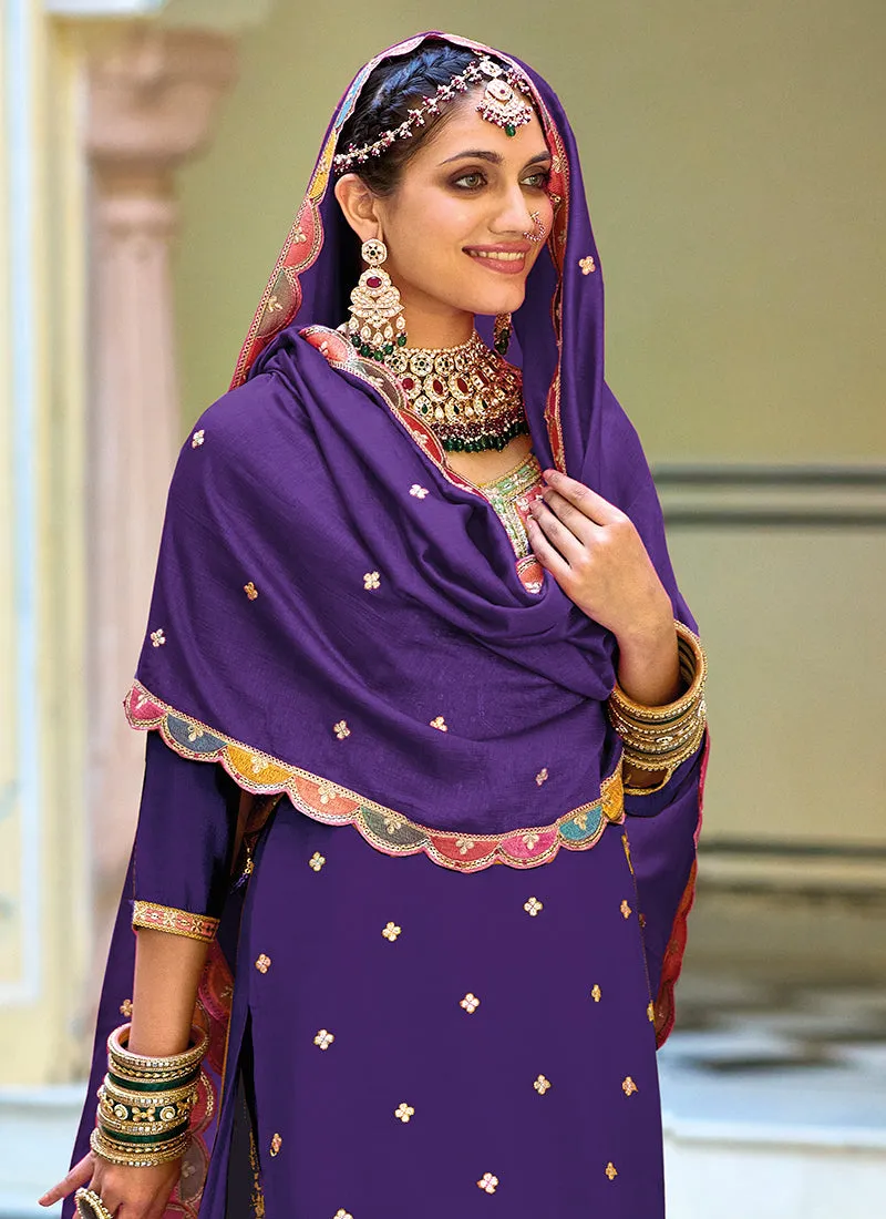 Purple Multi Embroidery Festive Lehenga Kurti