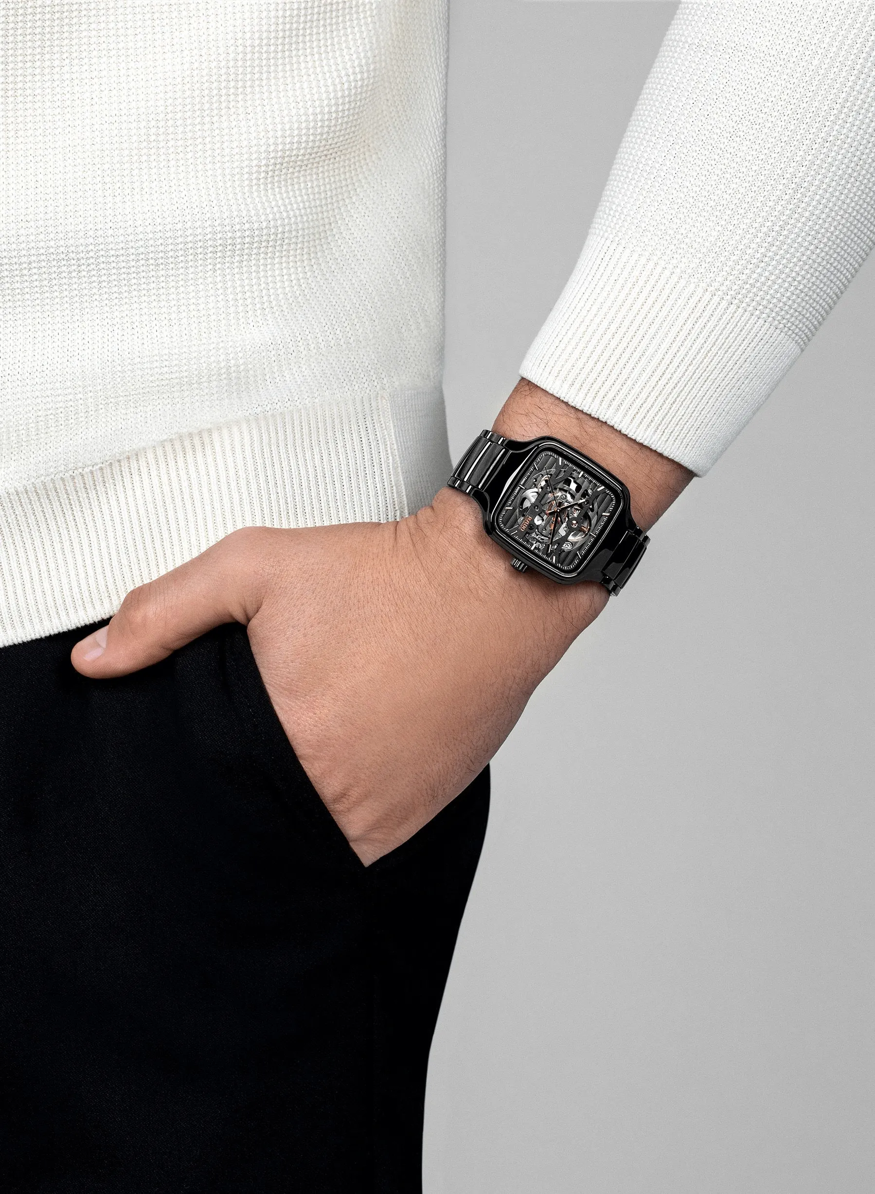 RADO True Square Automatic Skeleton Black Ceramic 38mm Men's Watch R27124162