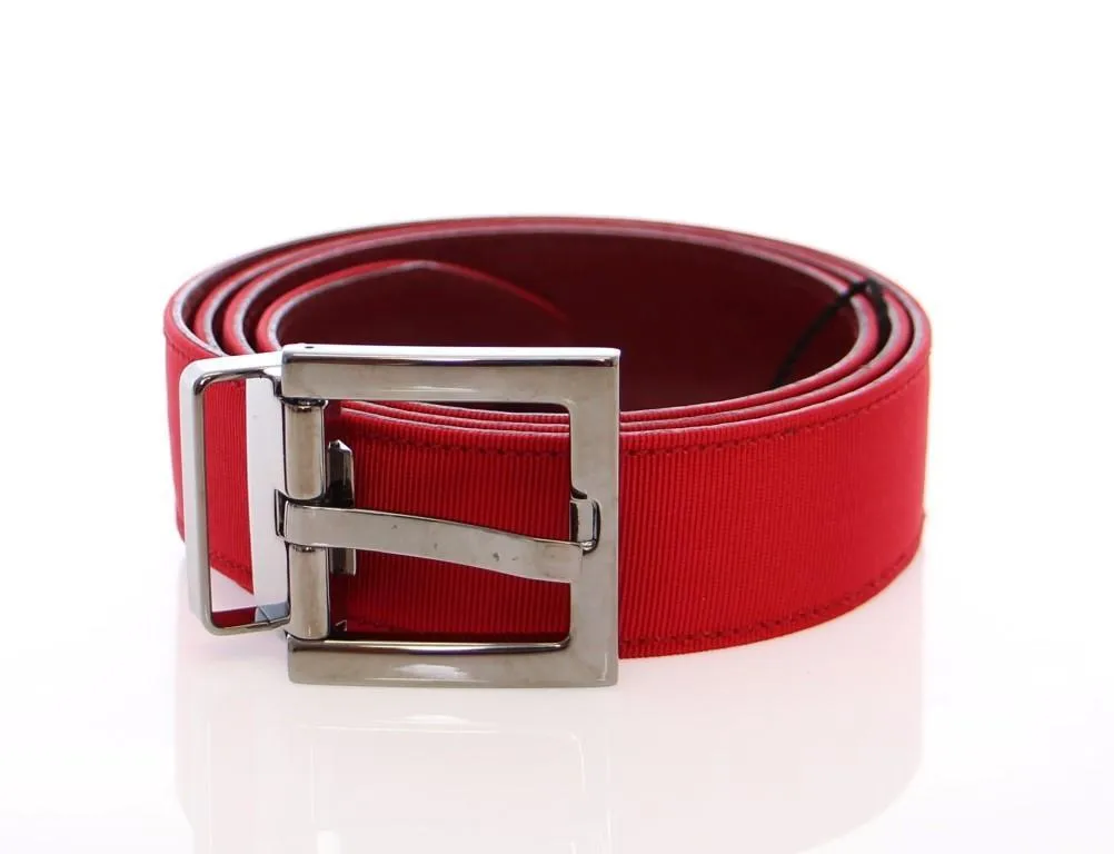 Red Fabric Silver Logo Belt
