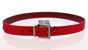 Red Fabric Silver Logo Belt
