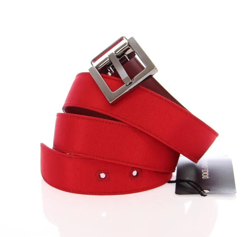 Red Fabric Silver Logo Belt