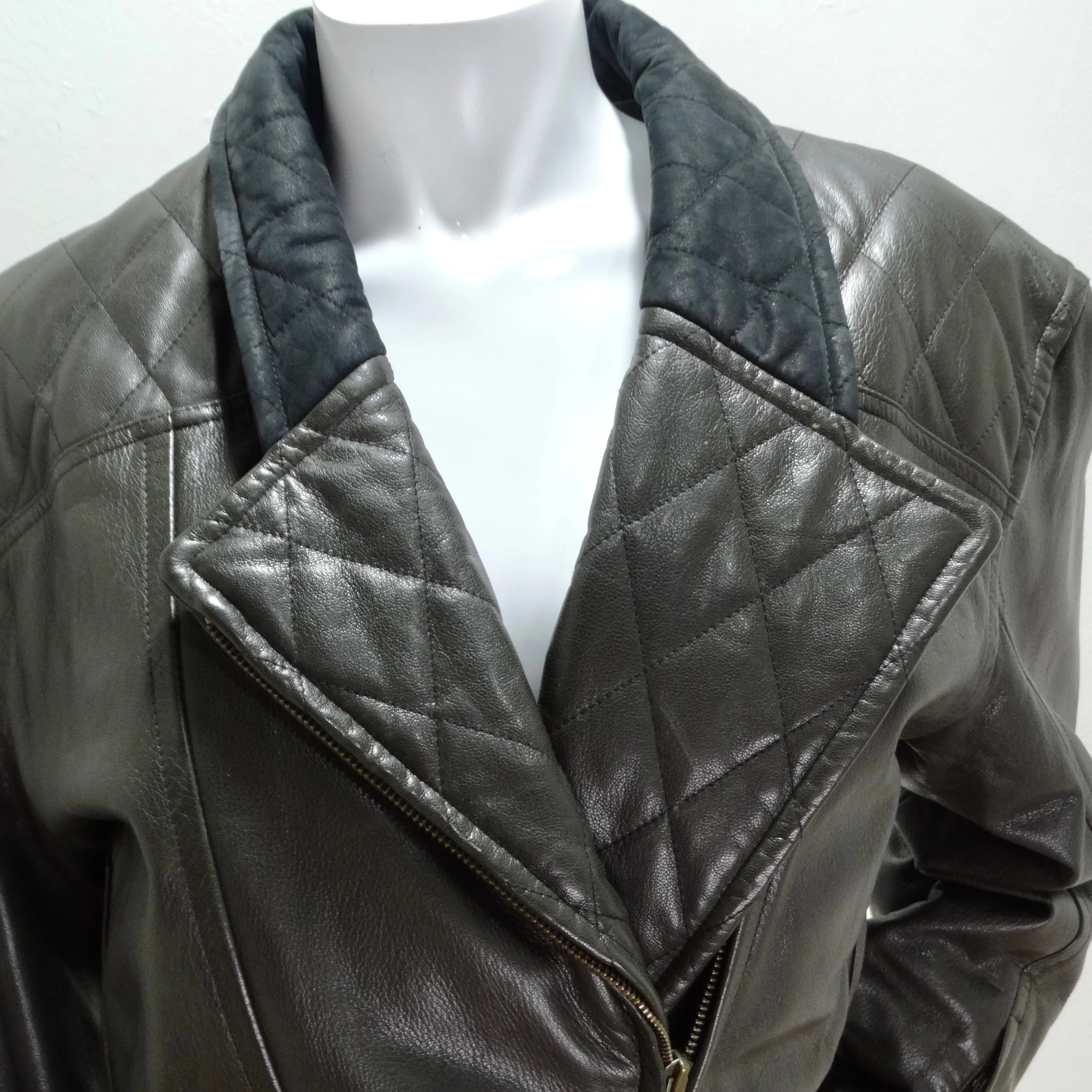 Robert Comstock 1980s Grey Belted Leather Moto Jacket