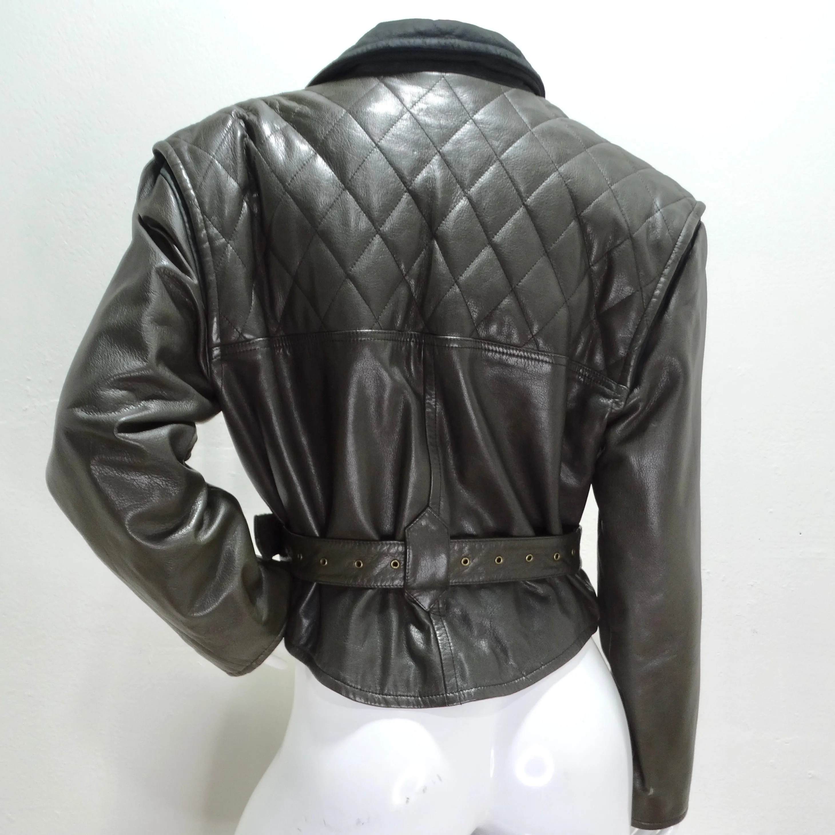 Robert Comstock 1980s Grey Belted Leather Moto Jacket