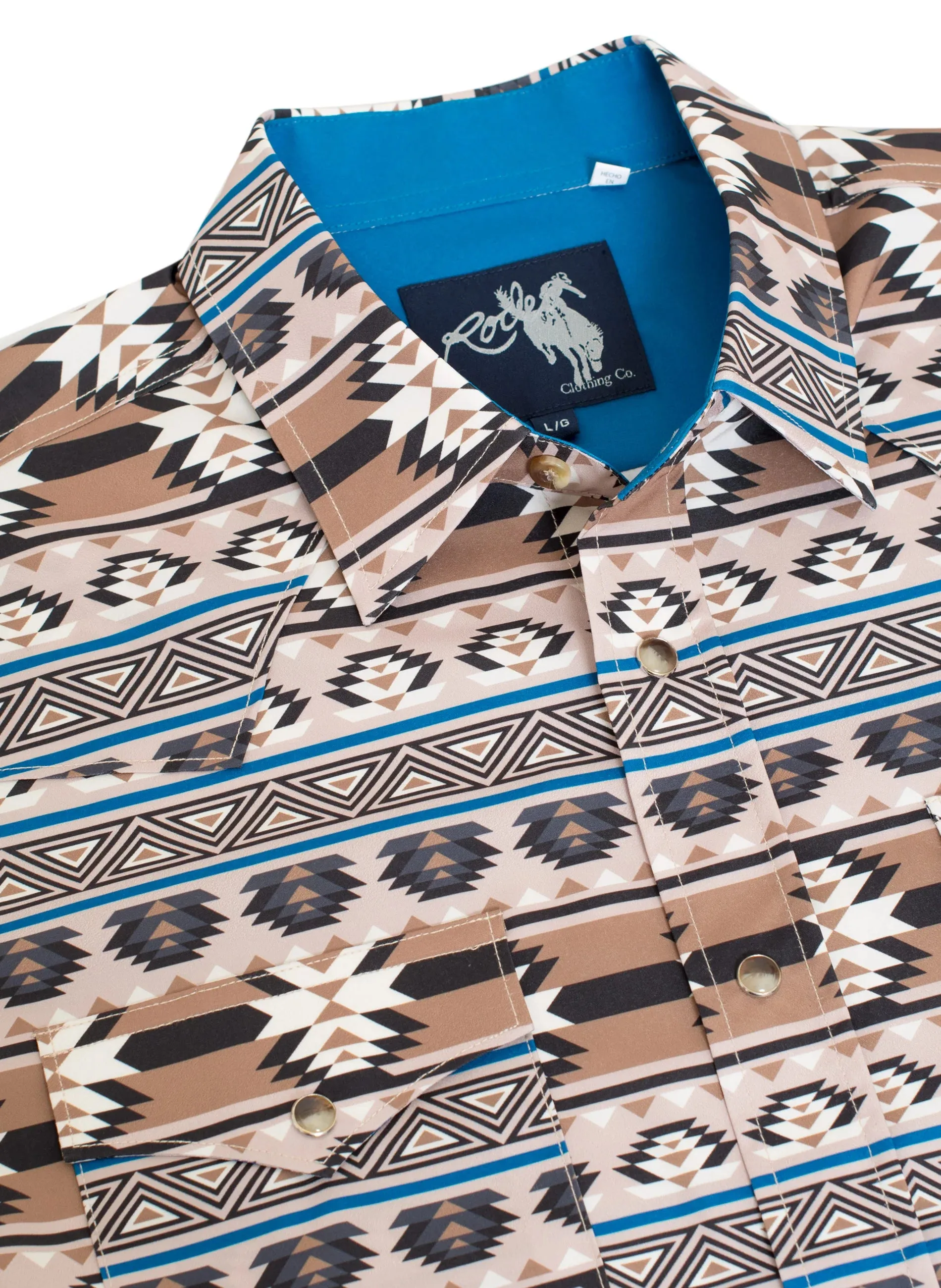 Rodeo Clothing Men's Western Pearl Snap Aztec Print Shirt in Browns