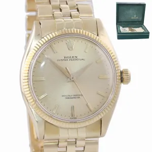Rolex Oyster Perpetual 6567 Solid 14k Yellow Gold 34mm Champagne Dial Watch