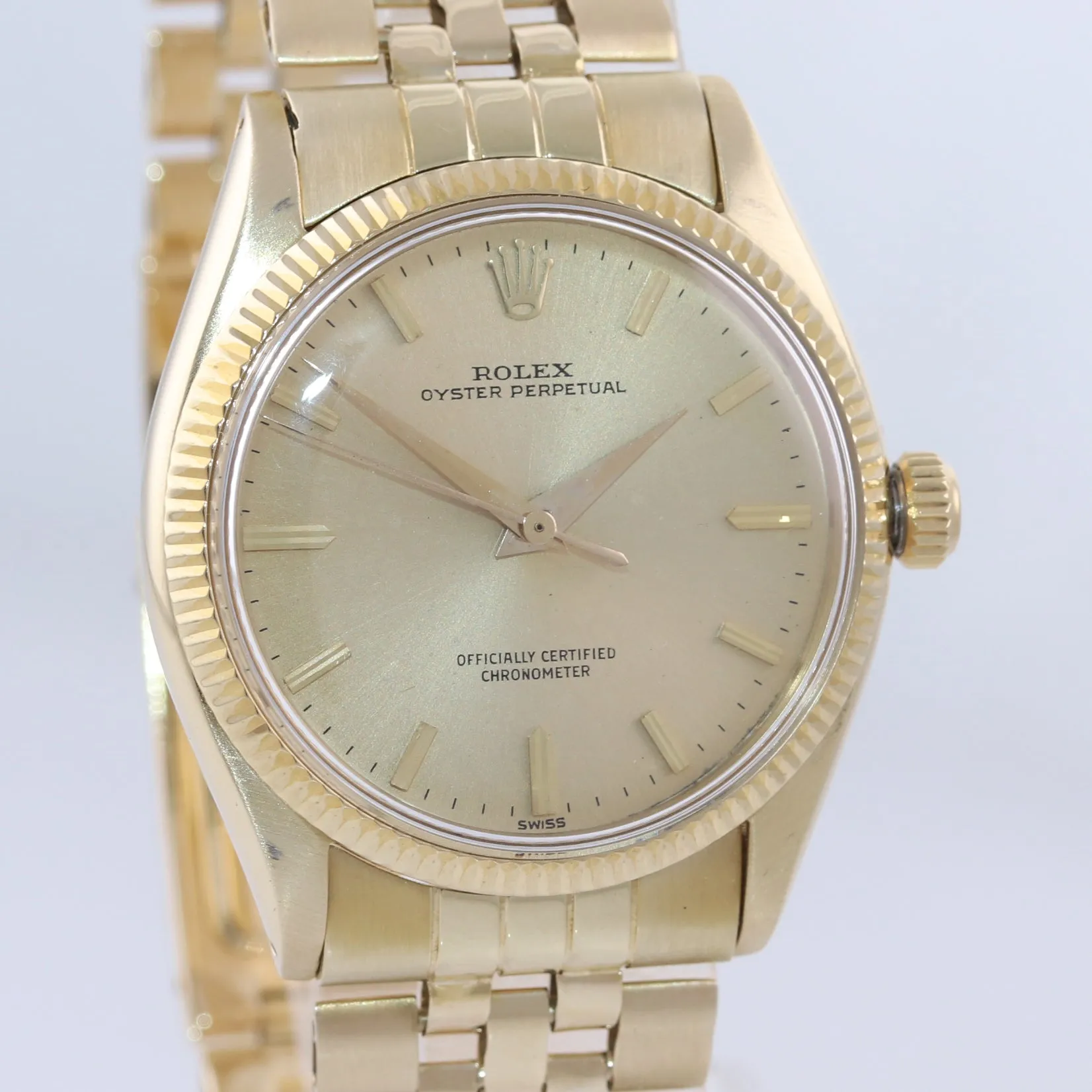 Rolex Oyster Perpetual 6567 Solid 14k Yellow Gold 34mm Champagne Dial Watch
