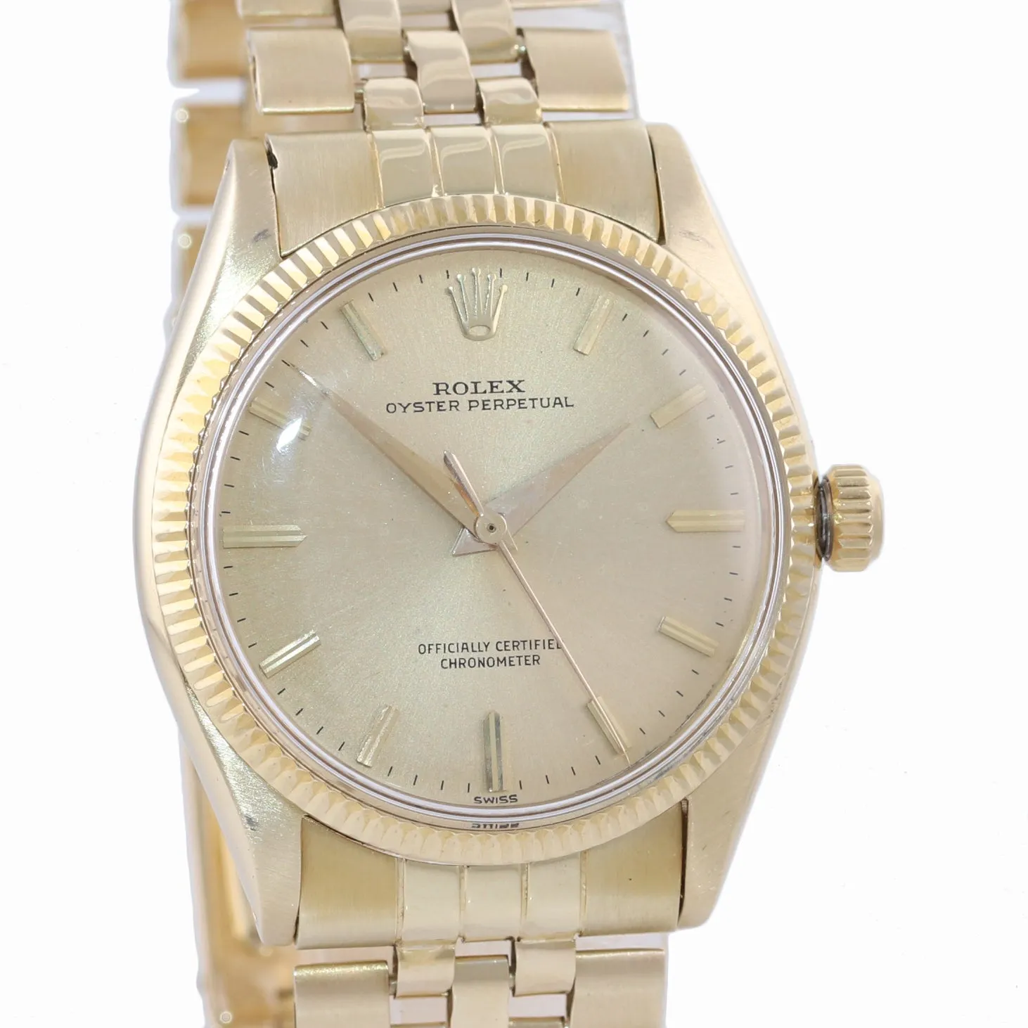 Rolex Oyster Perpetual 6567 Solid 14k Yellow Gold 34mm Champagne Dial Watch