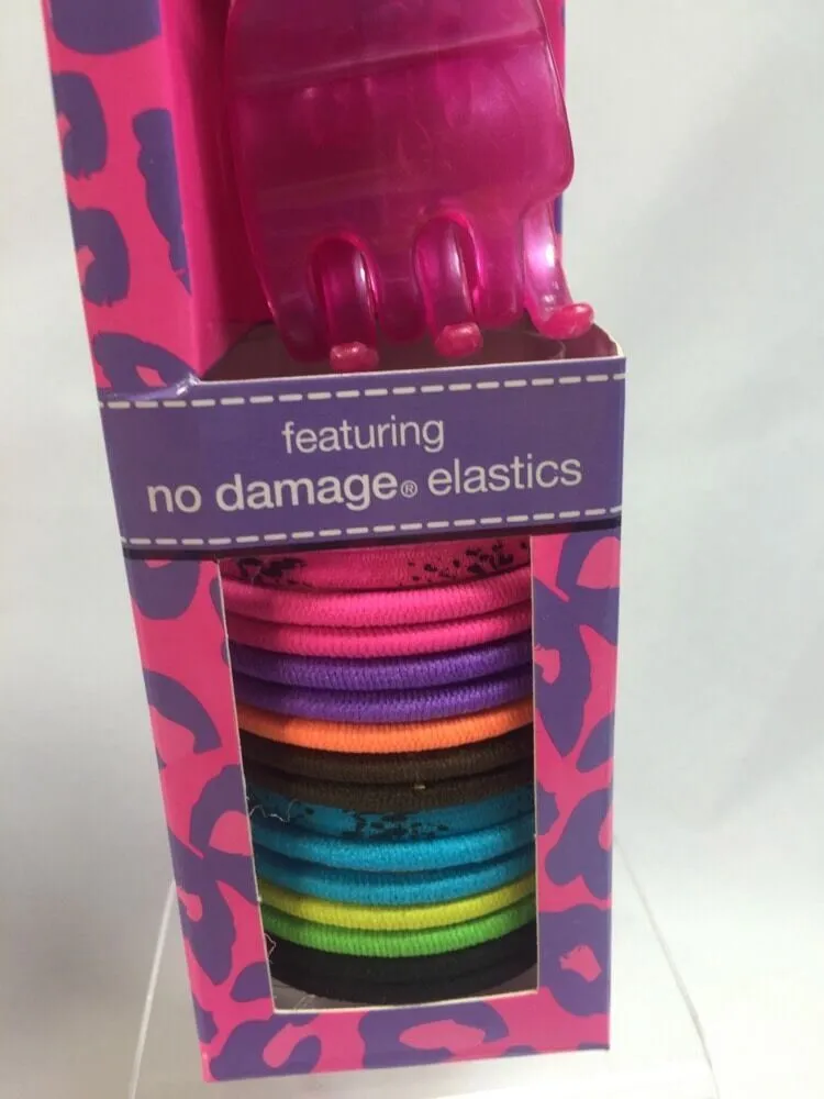Scunci 17pcs Gift Set Brush Hair Ties Claw Clips Pink Animal Print Leopard