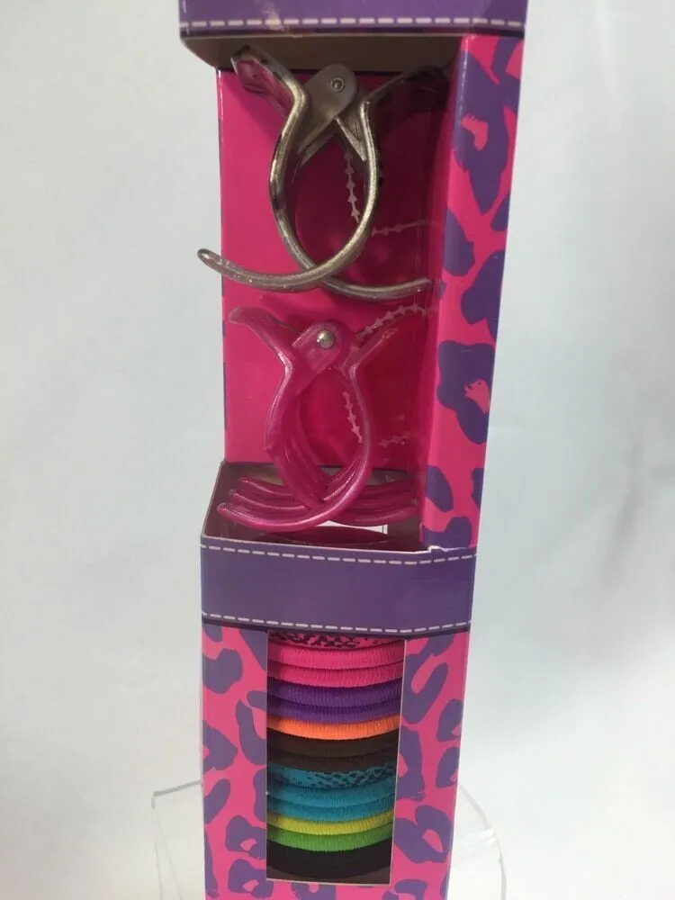 Scunci 17pcs Gift Set Brush Hair Ties Claw Clips Pink Animal Print Leopard
