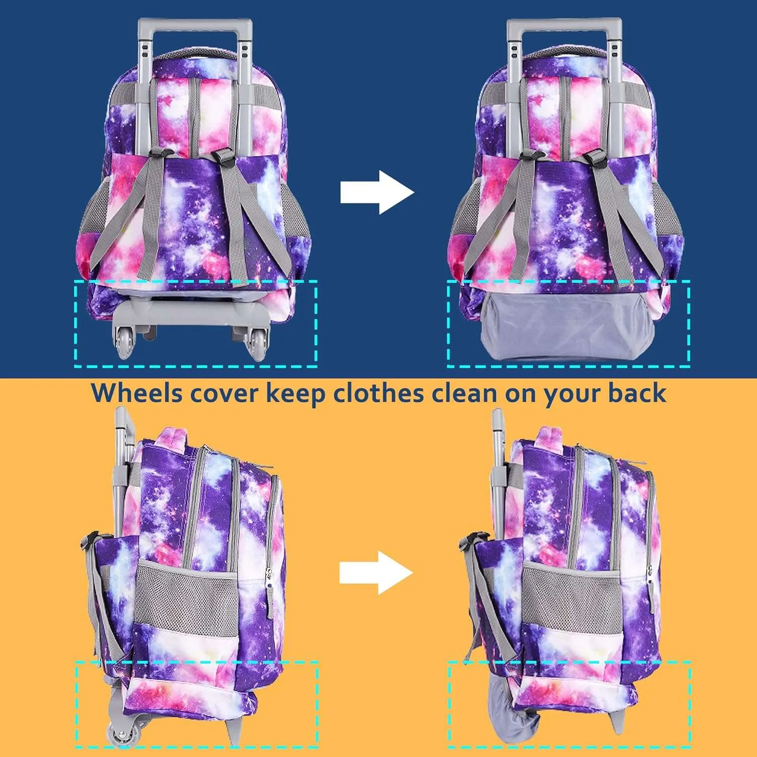 seastig 18 inch Purple Starry Sky Double Handle Rolling Backpack