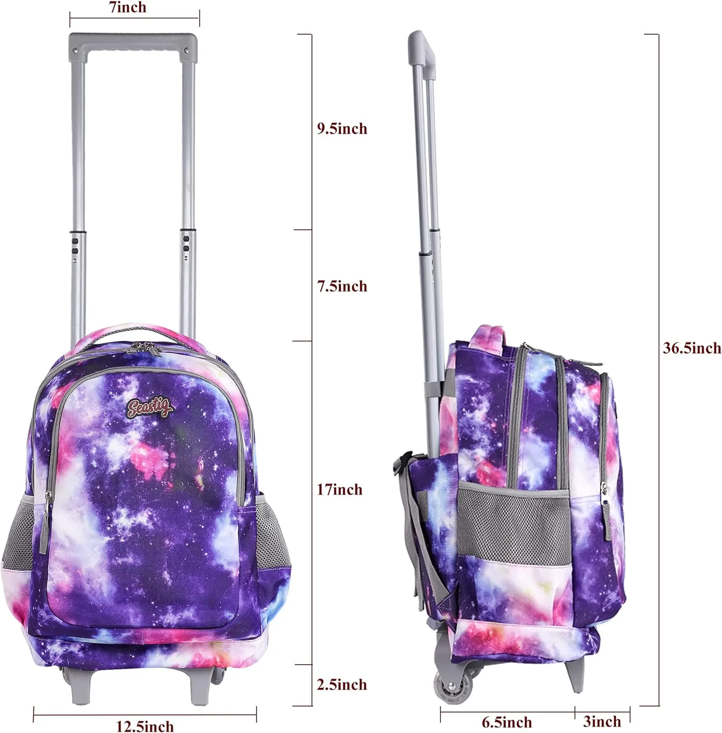 seastig 18 inch Purple Starry Sky Double Handle Rolling Backpack