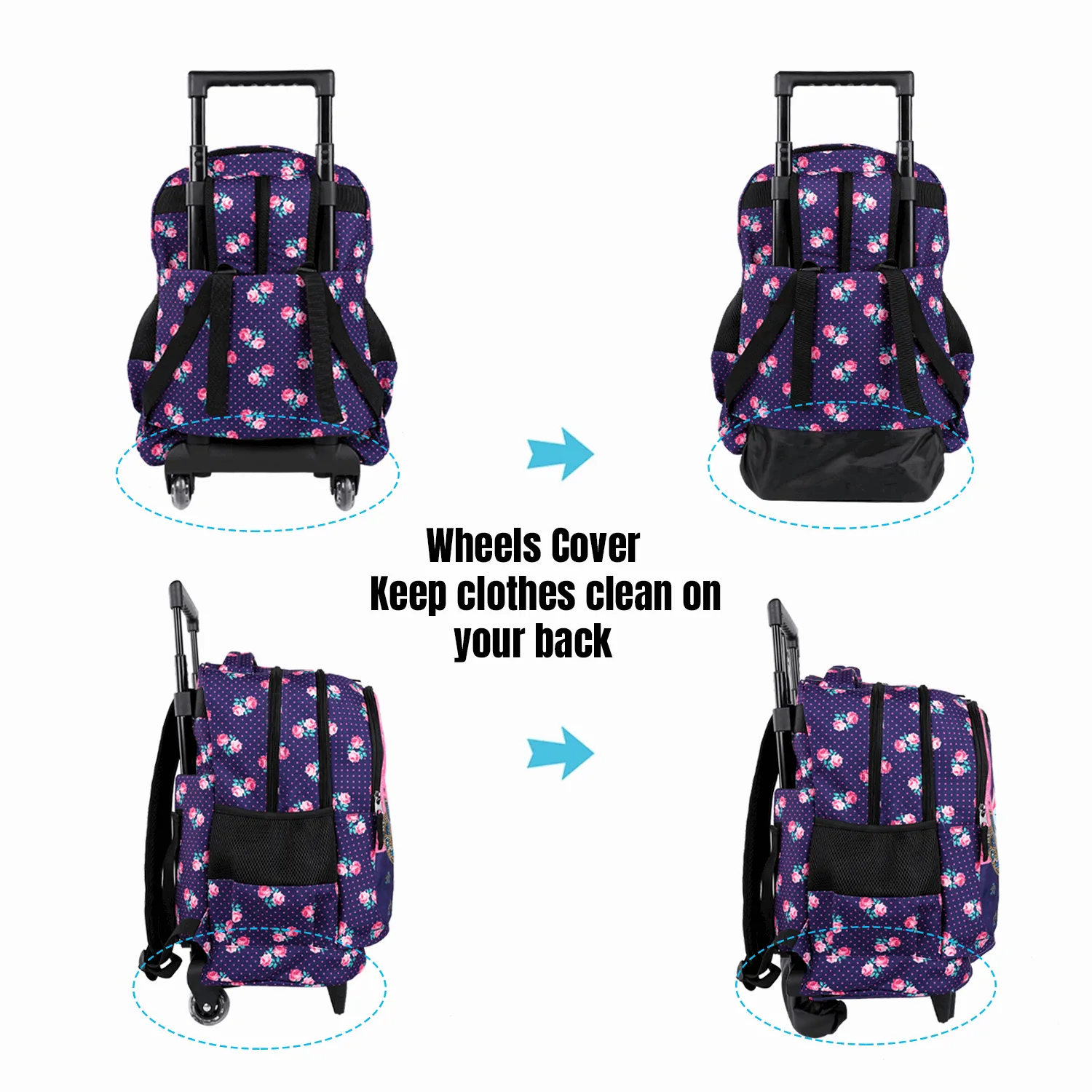 Seastig Black Butterfly 18 inch Rolling Backpack with Lunch Bag and Pencil Case Set