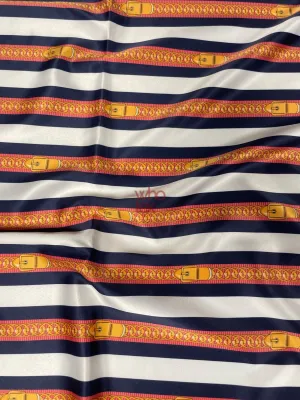 Striped Fabric with Belt and Chain Print – Nautical-Inspired Fashion Fabric