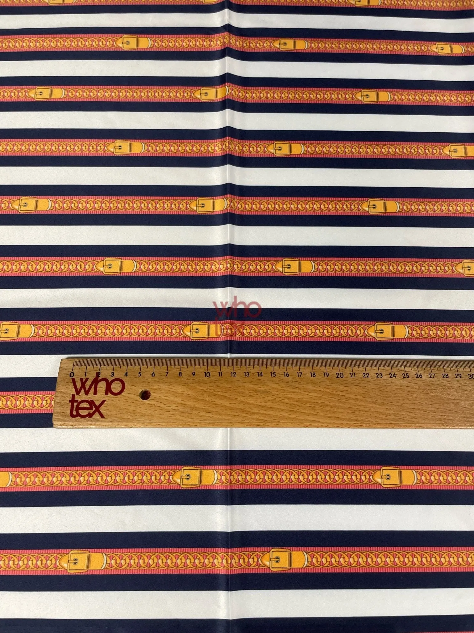 Striped Fabric with Belt and Chain Print – Nautical-Inspired Fashion Fabric