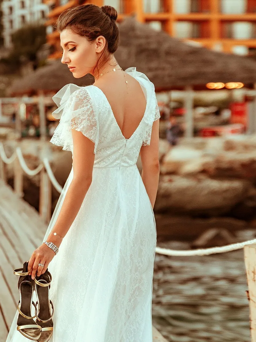 Tiana lace tulle wedding dress with flutter sleeves in Ivory