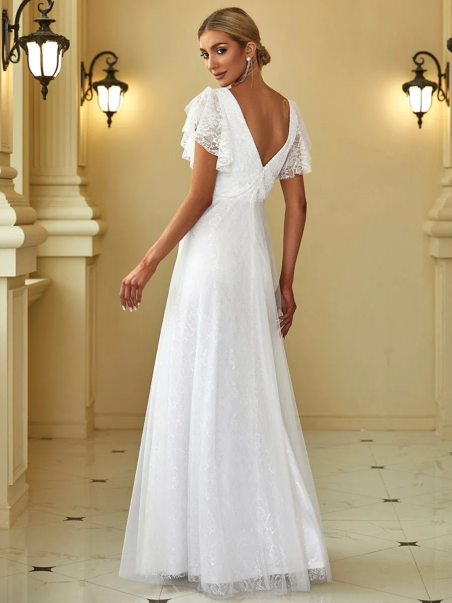 Tiana lace tulle wedding dress with flutter sleeves in Ivory