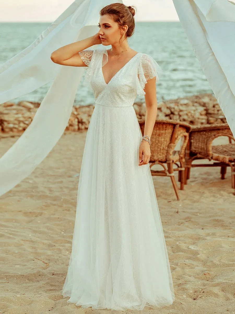 Tiana lace tulle wedding dress with flutter sleeves in Ivory