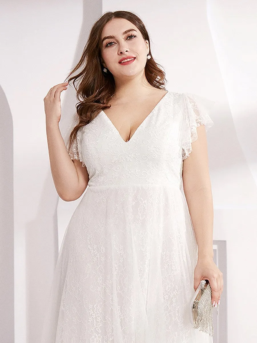 Tiana lace tulle wedding dress with flutter sleeves in Ivory
