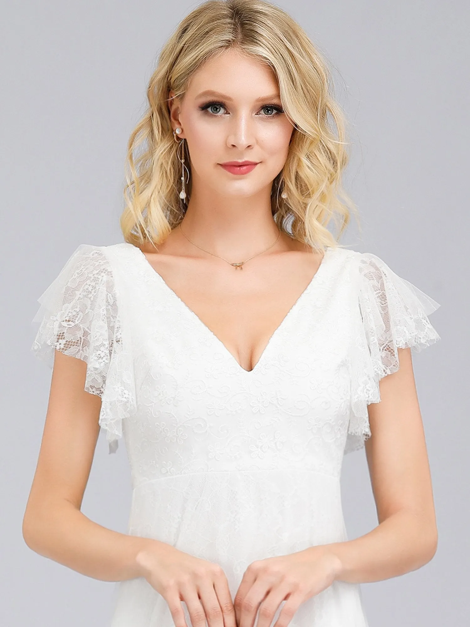 Tiana lace tulle wedding dress with flutter sleeves in Ivory