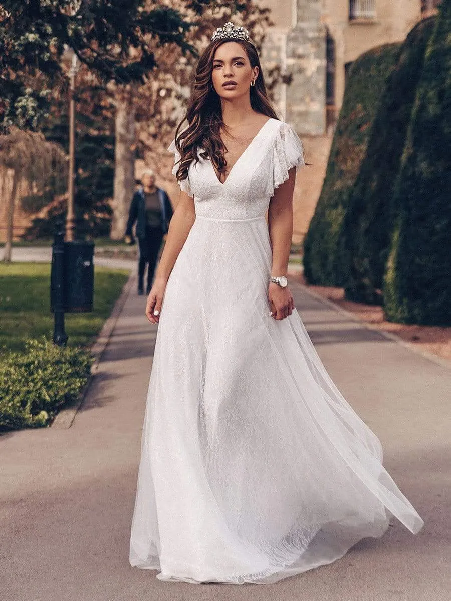 Tiana lace tulle wedding dress with flutter sleeves in Ivory