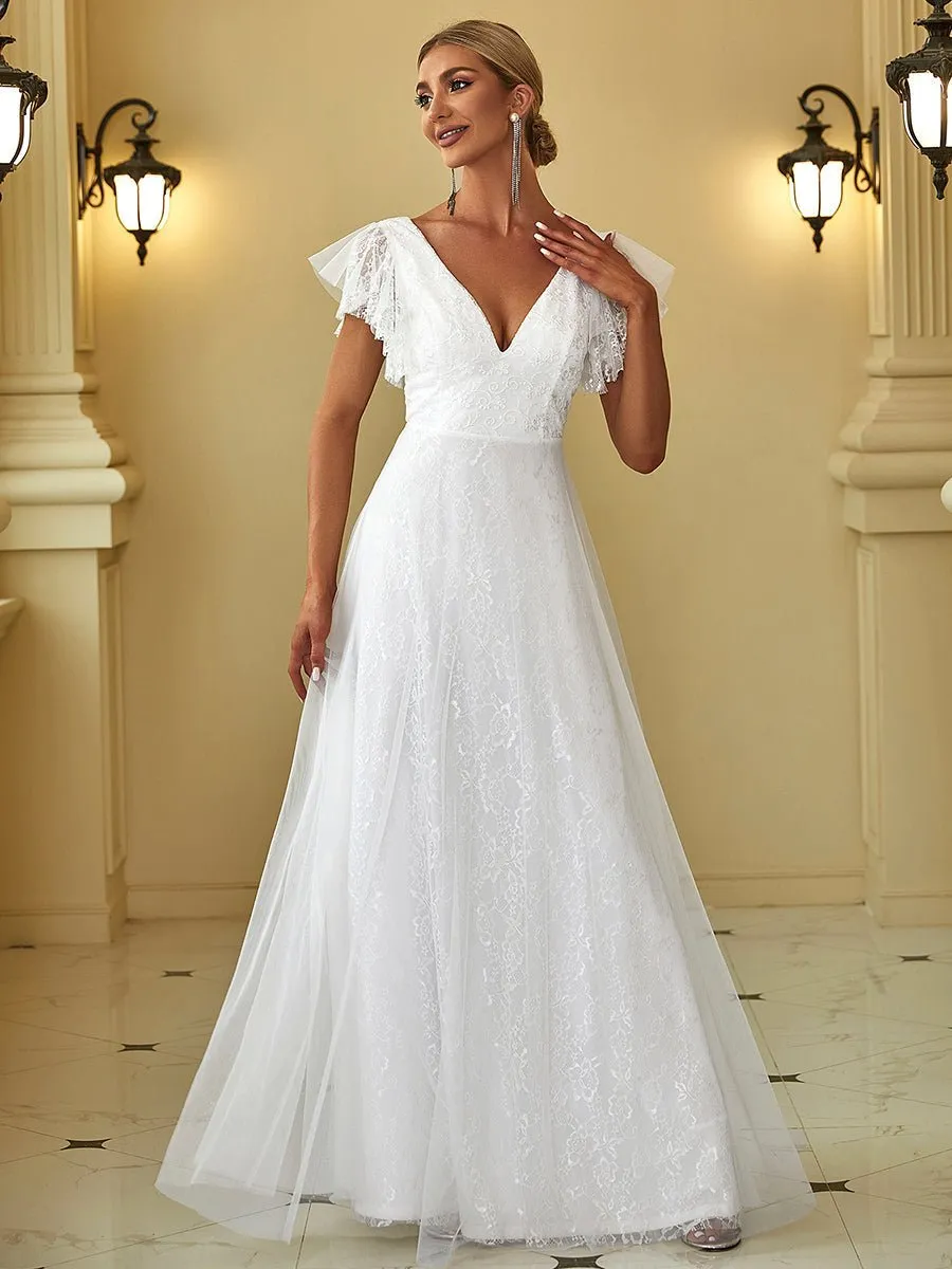 Tiana lace tulle wedding dress with flutter sleeves in Ivory