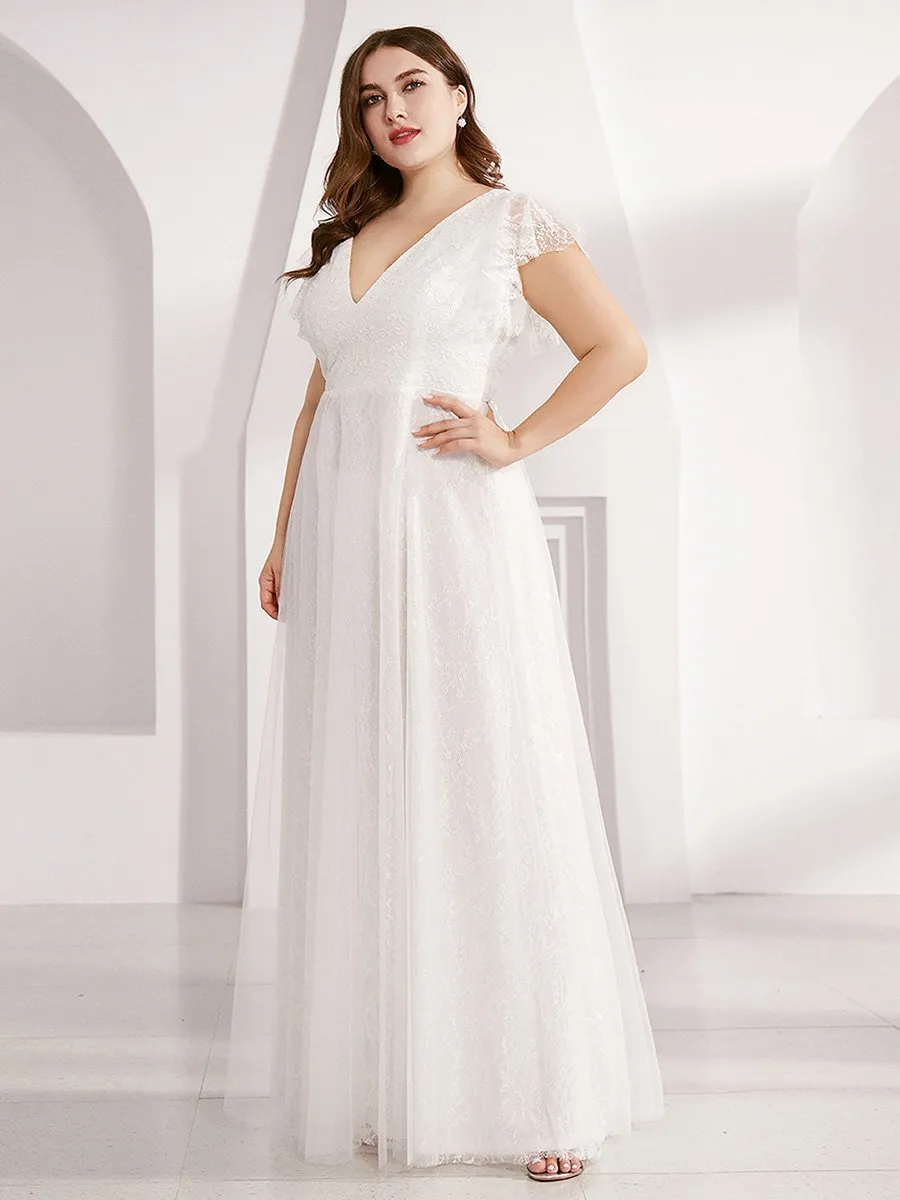 Tiana lace tulle wedding dress with flutter sleeves in Ivory