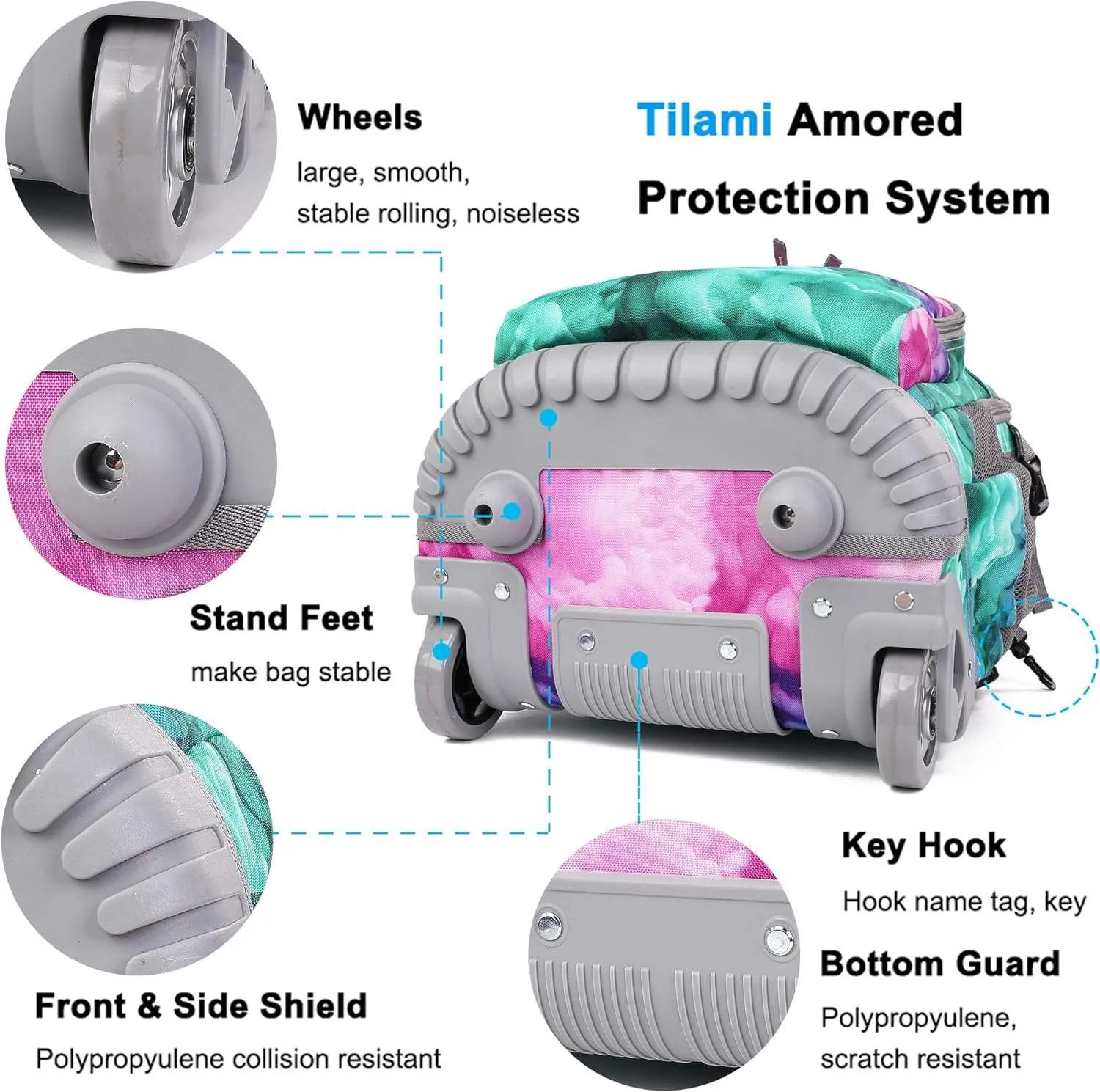 Tilami Green Clouds 18 inch Rolling Backpack