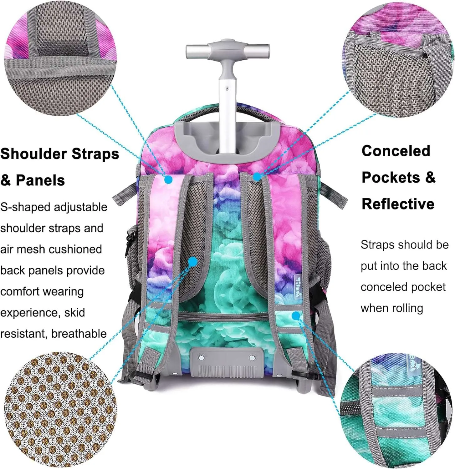 Tilami Green Clouds 18 inch Rolling Backpack