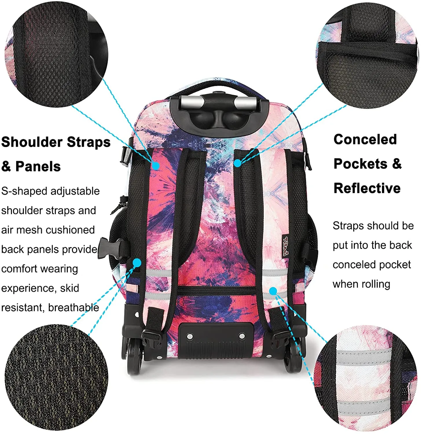 Tilami Pink Graffiti 18 inch Kids Rolling Backpack Laptop Backpack