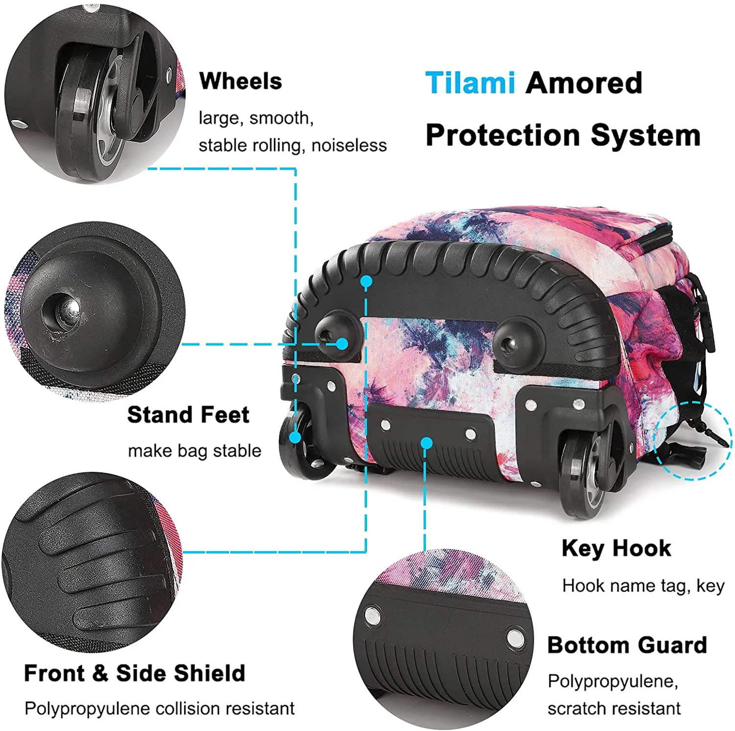 Tilami Pink Graffiti 18 inch Kids Rolling Backpack Laptop Backpack
